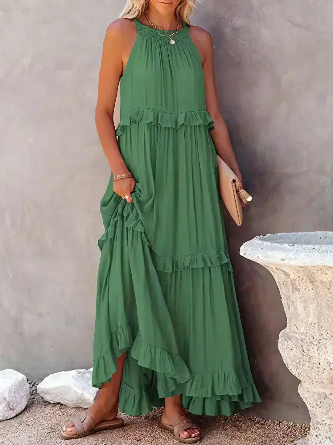 Giovanna | Luxe Maxi Halter Ruffle Dress – Limited Edition Elegance