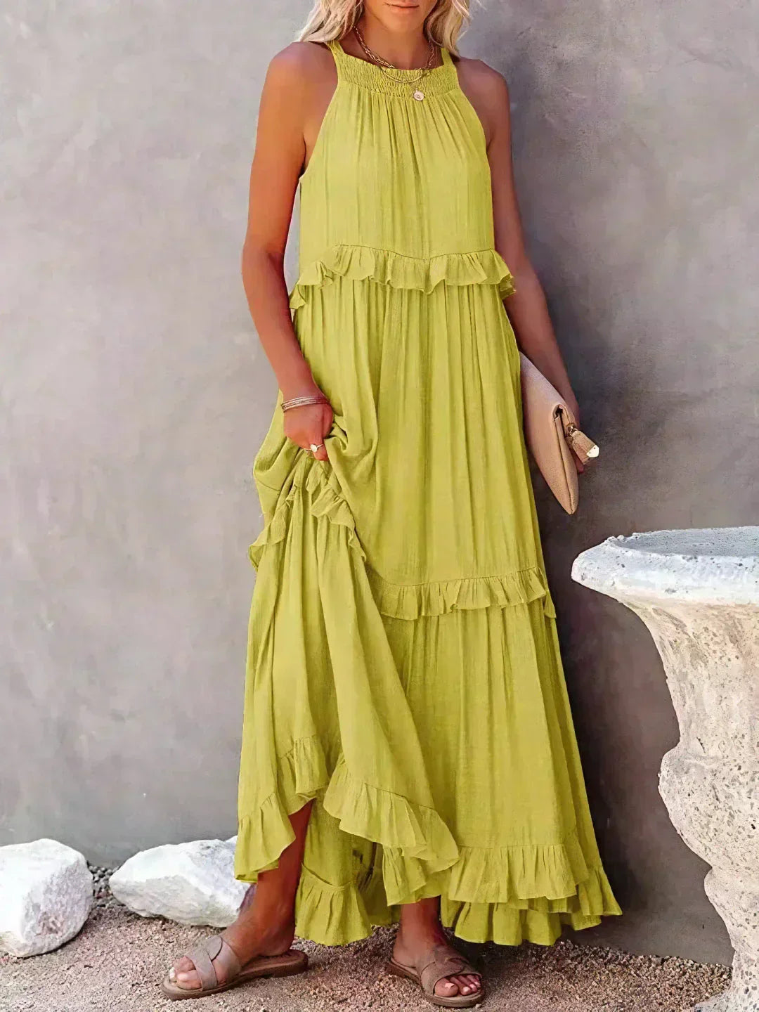 Giovanna | Luxe Maxi Halter Ruffle Dress – Limited Edition Elegance