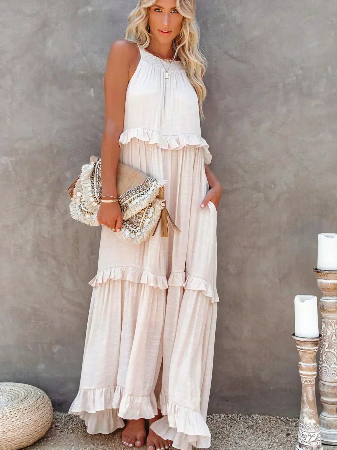 Giovanna | Luxe Maxi Halter Ruffle Dress – Limited Edition Elegance