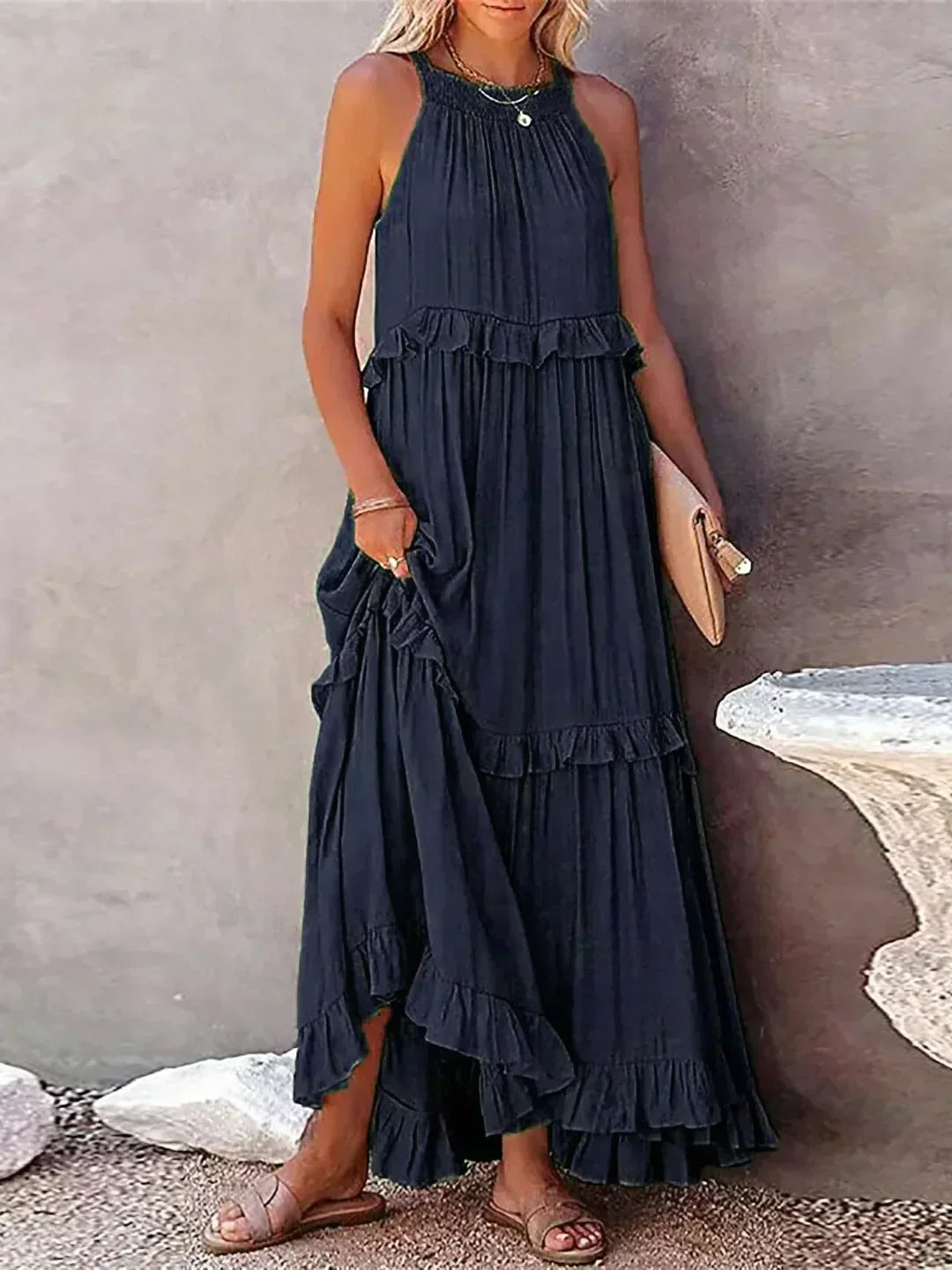 Giovanna | Luxe Maxi Halter Ruffle Dress – Limited Edition Elegance