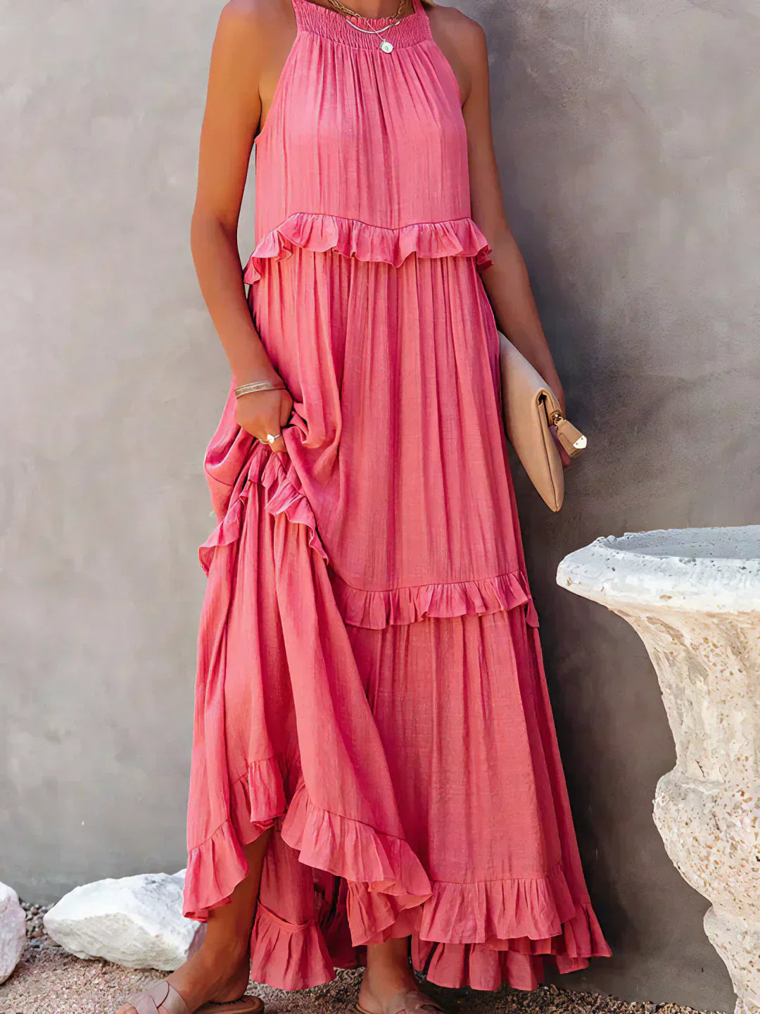 Giovanna | Luxe Maxi Halter Ruffle Dress – Limited Edition Elegance
