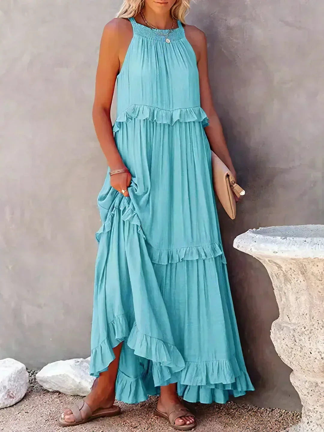Giovanna | Luxe Maxi Halter Ruffle Dress – Limited Edition Elegance
