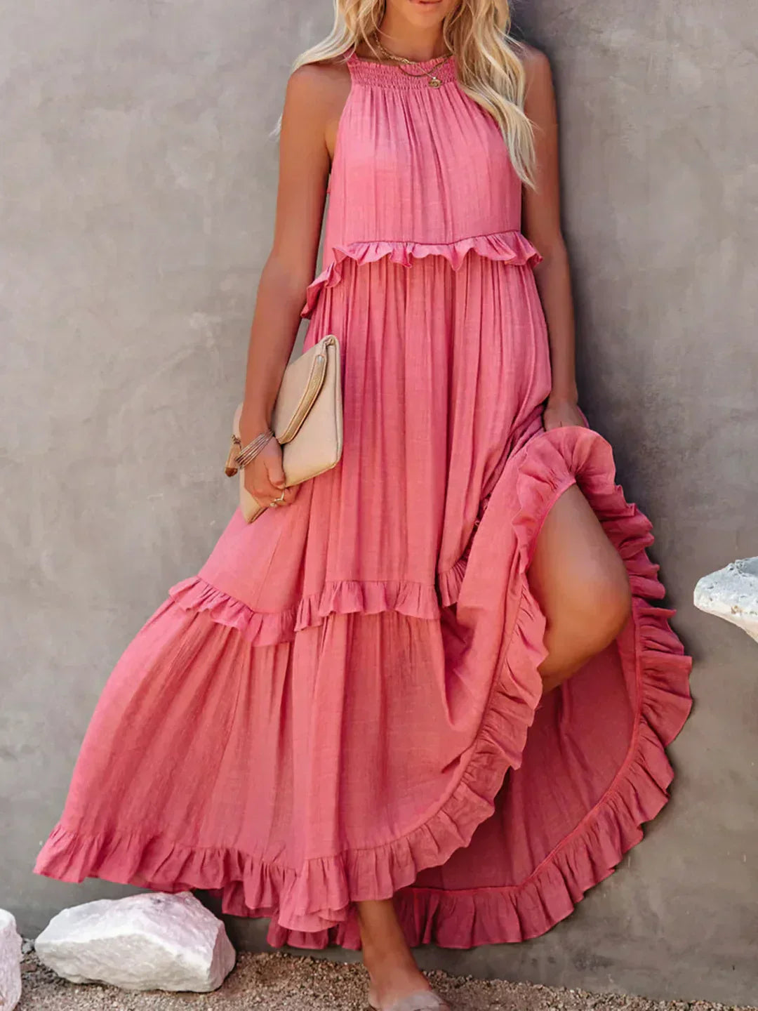 Giovanna | Luxe Maxi Halter Ruffle Dress – Limited Edition Elegance