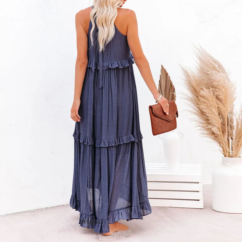 Giovanna | Luxe Maxi Halter Ruffle Dress – Limited Edition Elegance