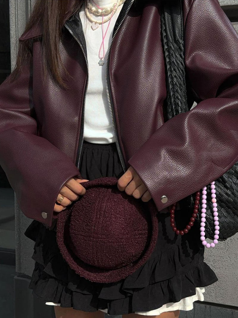 burgundy leather jacket for women