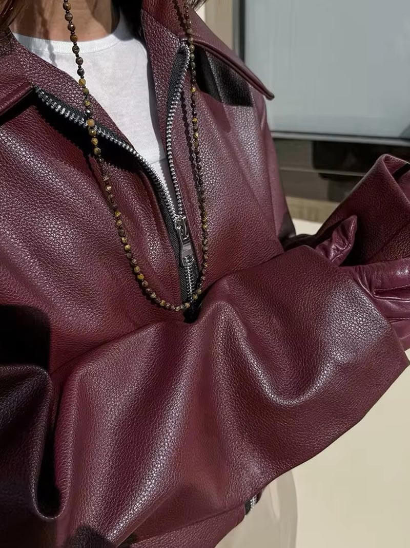 burgundy leather jacket for women
