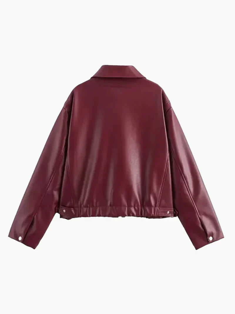 burgundy leather jacket for women
