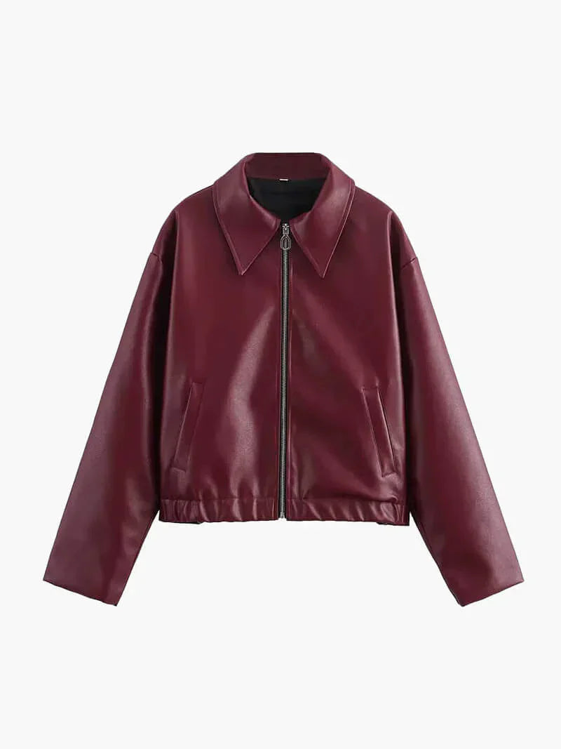 burgundy leather jacket for women