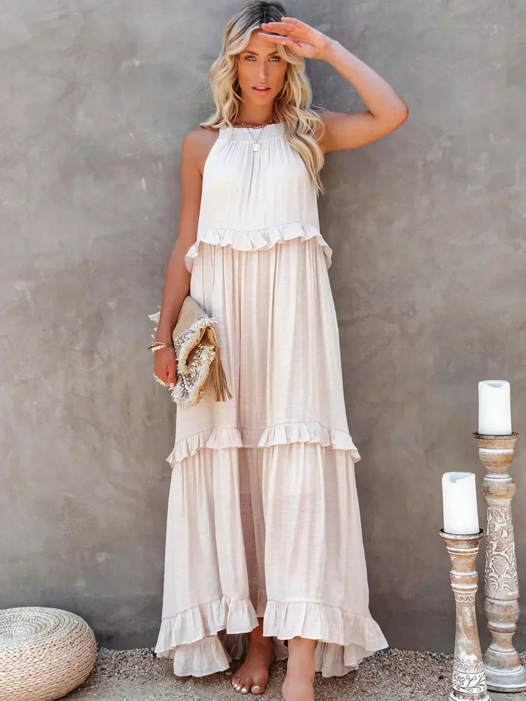 Giovanna | Luxe Maxi Halter Ruffle Dress – Limited Edition Elegance