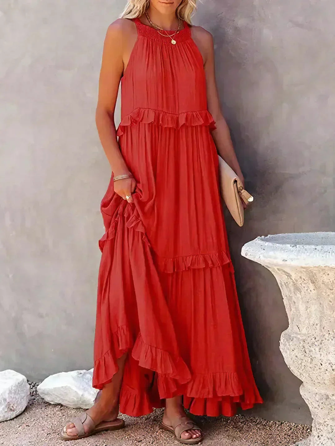 Giovanna | Luxe Maxi Halter Ruffle Dress – Limited Edition Elegance