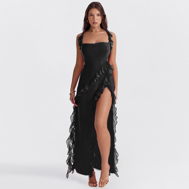 Lola - Long Dress with Ruffles and Opening